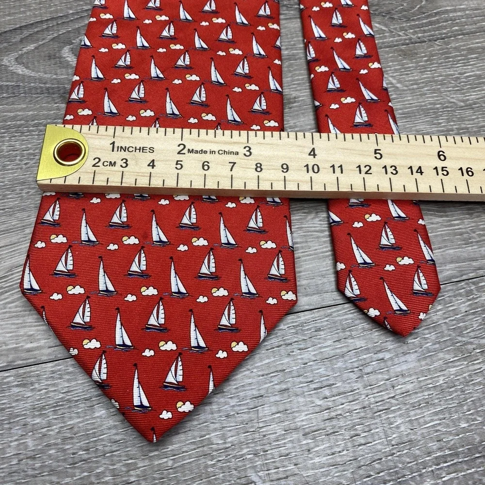 Brooks Brothers Tie Mens One Size Red Silk Sailboat Nautical Woven‎ Necktie USA